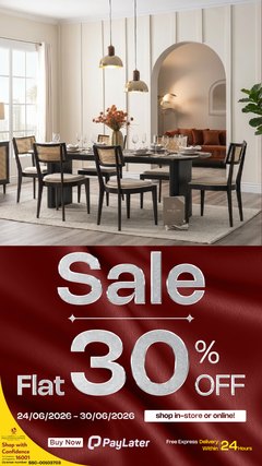 HomesRus 30% off variant: black dining set in an arched, light-filled room